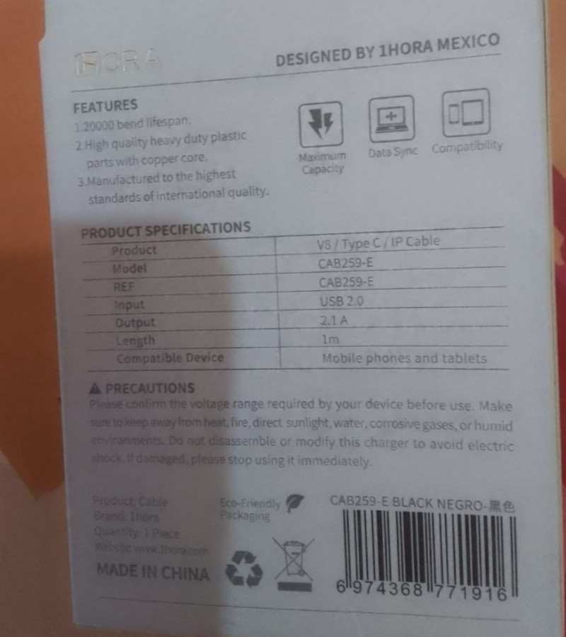 1HORA V8 3 –in-1 cable iphone, Type-C